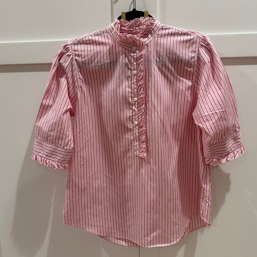 Ann Mashburn Frill Shirt -Pink/Yellow Stripe